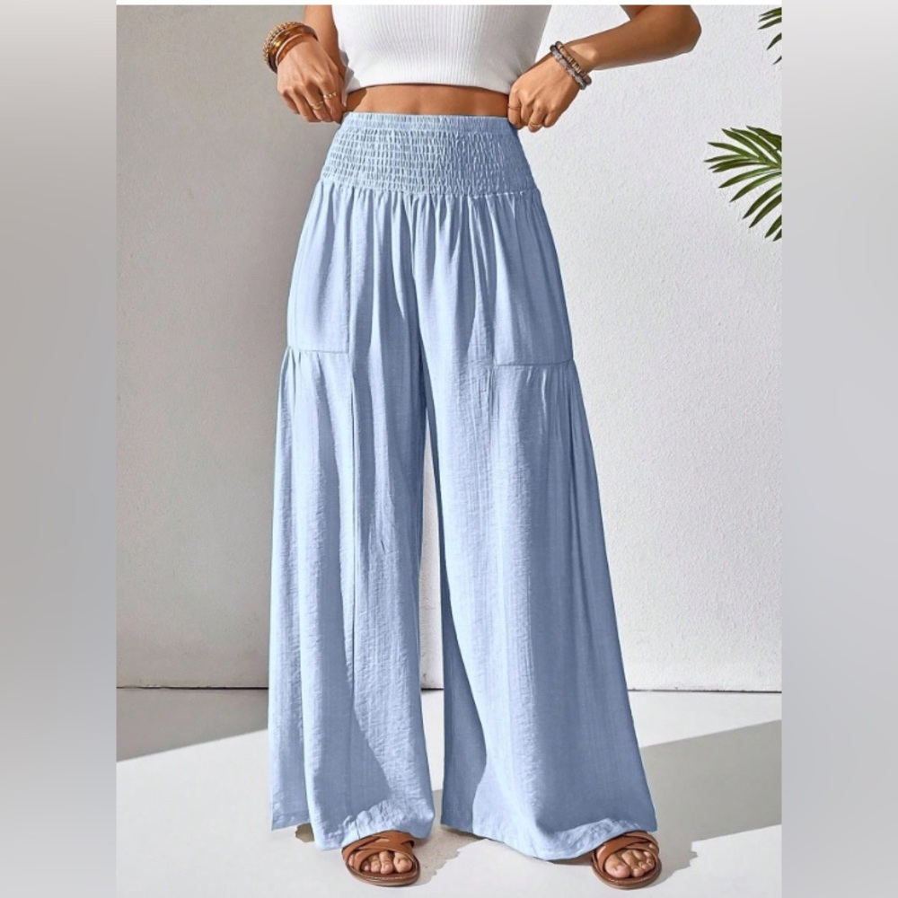 Boho Loose Wide Leg Pant Blue - Picture 3 of 9